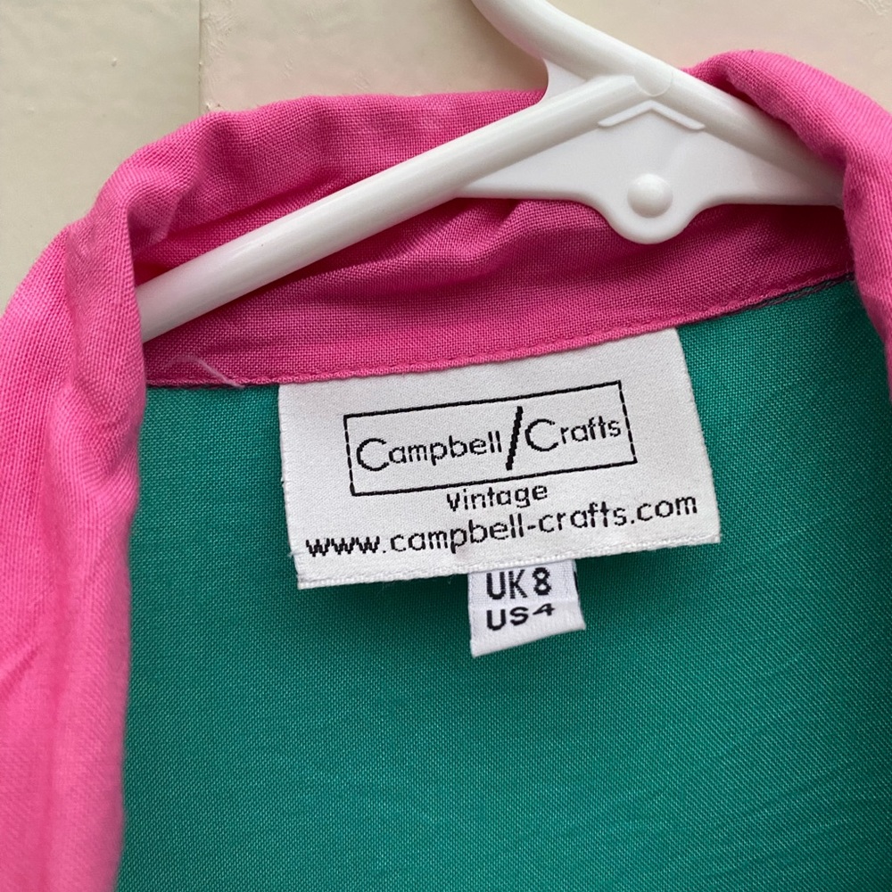 Vintage Green & Pink Button-Front Blouse - Picture 5 of 5
